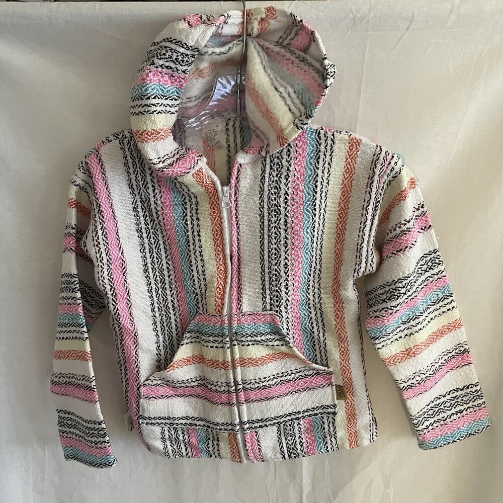 Artesanias Molina Aztec Mexican Striped Hooded Pullover Cotton Sweater 4/6 M